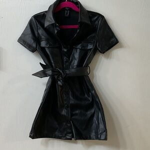 Forever 21 Black Faux Leather Shirt Dress